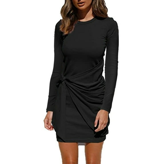 WTOBBY Women's Fashionable Loose Round-Neck Dress - Comfortable and Trendy Dress for Women, Featuring a Relaxed Fit and Simple Design for Easy Styling,Black 2XL