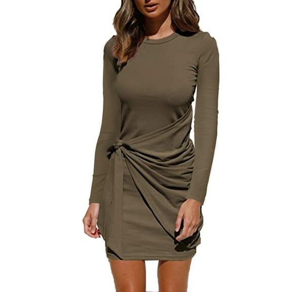 WTOBBY Women's Fashionable Loose Round-Neck Dress - Comfortable and Trendy Dress for Women, Featuring a Relaxed Fit and Simple Design for Easy Styling,Coffee S