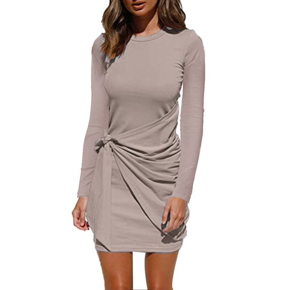 WTOBBY Women's Fashionable Loose Round-Neck Dress - Comfortable and Trendy Dress for Women, Featuring a Relaxed Fit and Simple Design for Easy Styling,Gray 2XL