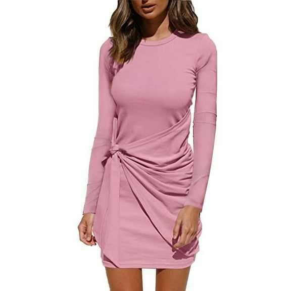 WTOBBY Women's Fashionable Loose Round-Neck Dress - Comfortable and Trendy Dress for Women, Featuring a Relaxed Fit and Simple Design for Easy Styling,Pink S