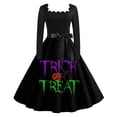 thumbnail image 1 of WTOBBY Women's Fashionable Retro Long-Sleeved Square-Neck Halloween Printed Evening Dress - Elegant and Glamorous Gown for Formal Events,Black L, 1 of 4