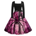 thumbnail image 1 of WTOBBY Women's Fashionable Retro Long-Sleeved Square-Neck Halloween Printed Evening Dress - Elegant and Glamorous Gown for Formal Events,Purple 4XL, 1 of 5