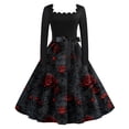 thumbnail image 1 of WTOBBY Women's Fashionable Retro Long-Sleeved Square-Neck Halloween Printed Evening Dress - Elegant and Glamorous Gown for Formal Events,Wine S, 1 of 4