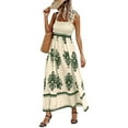 thumbnail image 1 of WTOBBY Women's Fashionable Retro Printed Bohemian Beach Dress for Beach Vacation, Flowy Ruched Hawaiian Style Maxi Dress for Resort Wear,Army Green 2XL, 1 of 5