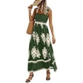 thumbnail image 1 of WTOBBY Women's Fashionable Retro Printed Bohemian Beach Dress for Beach Vacation, Flowy Ruched Hawaiian Style Maxi Dress for Resort Wear,Green 2XL, 1 of 5