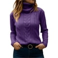 thumbnail image 1 of WTOBBY Women's Fashionable Solid Color High Neck Long Sleeved Sweater Pullover, Knitted Top for Elegant and Casual Outfits, Versatile and Warm,Purple S, 1 of 6