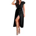 thumbnail image 1 of WTOBBY Women's Fashionable Solid Color V-Neck Sleeveless Casual Dress with Bodycon Silhouette and Stretchy Fabric for Evening Events and Night Out,BlackL, 1 of 5