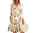 thumbnail image 1 of WTOBBY Women's Fashionable V-Neck Button Front 3/4 Sleeve Floral Dress, Functional Sundress with Cuff Detail and Pockets for Practicality,Yellow M, 1 of 7