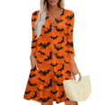 thumbnail image 1 of WTOBBY Women's Fashionable V-Neck Halloween Printed Dress with Button Detail and 3/4 Sleeve Pockets - Stylish and Functional Dress for Women,Ginger XL, 1 of 6