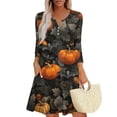thumbnail image 1 of WTOBBY Women's Fashionable V-Neck Halloween Printed Dress with Button Detail and 3/4 Sleeve Pockets - Stylish and Functional Dress for Women,Green XL, 1 of 6