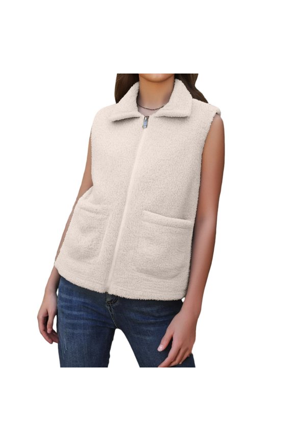 Women's Fashionable Winter Temperament Lambswool Thickened Velvet Warm Vest, Soft and Plush Vest for Elegant and Warm Winter Style,Beige L