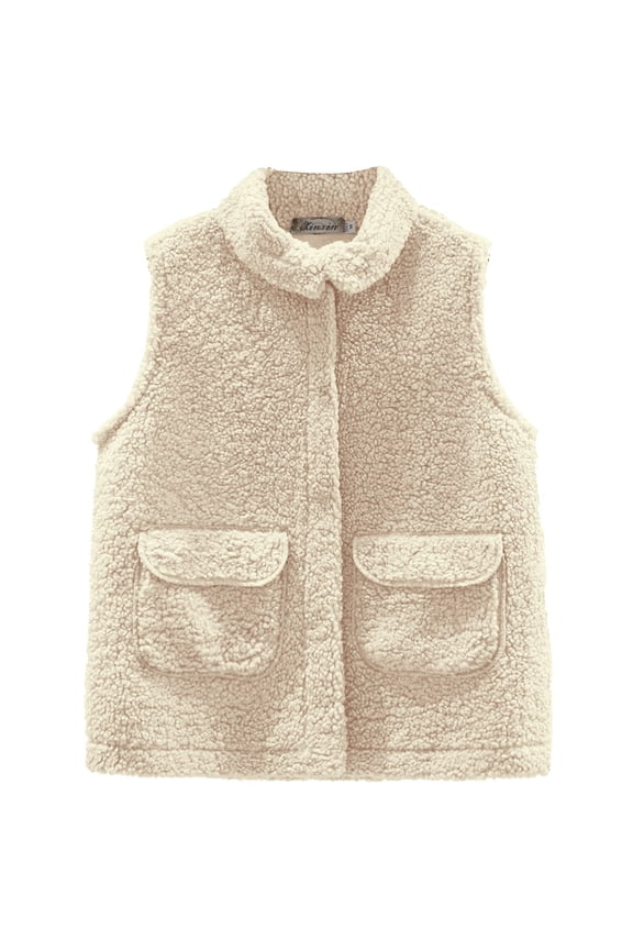 Women's Faux Lambswool Vest for Winter Outerwear, Sleeveless Jacket with Soft Touch, Casual and Warm Layer Ideal for Fall and Winter Fashion,Beige S