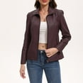 thumbnail image 1 of WTOBBY Women's Faux Leather Moto Jacket Short Coat Biker Style Casual Outerwear Solid Color Zippered Front with Stand Collar Edgy Street Look for Night Out,Coffee L, 1 of 7