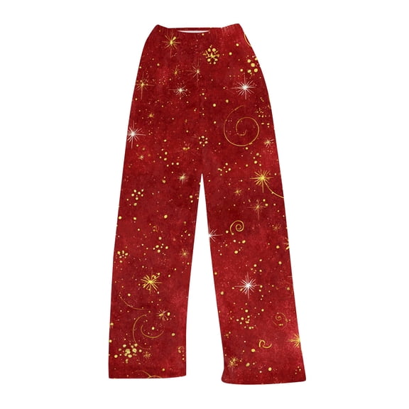 WTOBBY Women's Festive Christmas Print Pajama Bottoms, Soft and Comfortable Fleece-Lined Sleep Pants with Snowflake and Tree Designs, Casual Home Wear for Winter,Red M