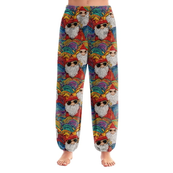 WTOBBY Women's Festive Christmas Print Pajama Pants with Elastic Cuffed Bottoms - Holiday Themed Sleepwear and Casual Lounge Pants for Comfortable Home Wear,Wine L