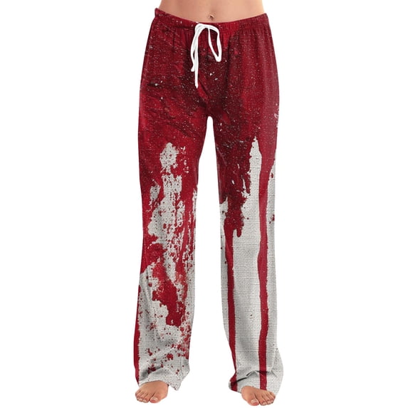 WTOBBY Women's Festive Halloween Print Drawstring Waist Casual Pants with Vibrant Designs, Comfortable Trousers Cut for Autumn Celebrations and Everyday Fun Wear,Wine XL