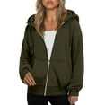 thumbnail image 1 of WTOBBY Women's Fleece Lined Full Zip Hooded Cardigan, Fashionable Loose Fit Casual Sweatshirt with Long Sleeve, Warm Winter Cozy Outerwear for Everyday,Army Green L, 1 of 5