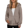 thumbnail image 1 of WTOBBY Women's Fleece Lined Full Zip Hooded Cardigan, Fashionable Loose Fit Casual Sweatshirt with Long Sleeve, Warm Winter Cozy Outerwear for Everyday,Light Brown L, 1 of 5