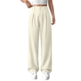 thumbnail image 1 of WTOBBY Women's Fleece-Lined High Waist Jogger Pants - Cozy Wide Leg Sweatpants with Elastic Cuffs & Pockets for Yoga/Homewear Comfort,White M, 1 of 5