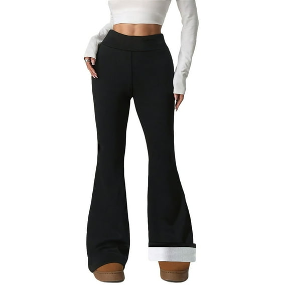 WTOBBY Women's Fleece-Lined High Waist Slimming Wide Leg Pants, Warm and Thick Trousers for Winter, Comfortable Fit, Women's Fashionable Base Layer for Cold Weather,White S