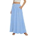 thumbnail image 1 of WTOBBY Women's Floral Gradient Print Flared Maxi Skirt Ruffle Hem A-Line Long Skirt Elastic Waist Elegant Tiered Layer Boho Skirt with Vintage Stripe Pattern,Light Blue XL, 1 of 5