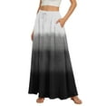 thumbnail image 1 of WTOBBY Women's Floral Gradient Print Flared Maxi Skirt Ruffle Hem A-Line Long Skirt Elastic Waist Elegant Tiered Layer Boho Skirt with Vintage Stripe Pattern,Dark Gray XL, 1 of 5