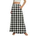 thumbnail image 1 of WTOBBY Women's Floral Gradient Print Flared Maxi Skirt Ruffle Hem A-Line Long Skirt Elastic Waist Elegant Tiered Layer Boho Skirt with Vintage Stripe Pattern,Gray L, 1 of 5
