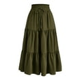 thumbnail image 1 of WTOBBY Women's Floral Lace Maxi Skirt Elastic Waist Boho Long Skirt Casual Beach Summer Skirt with Drawstring Lightweight Flowy Tiered Pleated Skirt for Vacation,Army Green L, 1 of 4