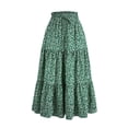 thumbnail image 1 of WTOBBY Women's Floral Lace Maxi Skirt Elastic Waist Boho Long Skirt Casual Beach Summer Skirt with Drawstring Lightweight Flowy Tiered Pleated Skirt for Vacation,Green XL, 1 of 4