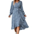 thumbnail image 1 of WTOBBY Women's Floral Pattern Tunic Long Sleeve Dress with Waist Tie Casual Flowy Silhouette for Everyday Elegance Versatile Print Design for Spring and Fall,Blue M, 1 of 7