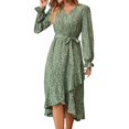 thumbnail image 1 of WTOBBY Women's Floral Pattern Tunic Long Sleeve Dress with Waist Tie Casual Flowy Silhouette for Everyday Elegance Versatile Print Design for Spring and Fall,Green S, 1 of 7