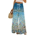 thumbnail image 1 of WTOBBY Women's Floral Print Adjustable Tie Waist Wide Leg Casual Pants with Stretch Belt, Functional Pockets and Comfortable Fit for Garden Parties and Weekend Relaxation,Blue L, 1 of 6