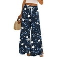 thumbnail image 1 of WTOBBY Women's Floral Print Adjustable Tie Waist Wide Leg Casual Pants with Stretch Belt, Functional Pockets and Comfortable Fit for Garden Parties and Weekend Relaxation,Navy S, 1 of 6