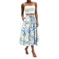 thumbnail image 1 of WTOBBY Women's Floral Print Bohemian Skirt Casual Temperament with Convenient Pocket, Lightweight Stylish Skirt for Beach Picnics Streetwear and Summer Events,Light Blue S, 1 of 4