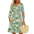 thumbnail image 1 of WTOBBY Women's Floral Print Button Down V-Neck 3/4 Sleeve Midi Dress, Casual Sundress with Pockets for Summer Vacation Essentials,Army Green L, 1 of 6