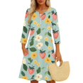 thumbnail image 1 of WTOBBY Women's Floral Print Button Down V-Neck 3/4 Sleeve Midi Dress, Casual Sundress with Pockets for Summer Vacation Essentials,Green 2XL, 1 of 6