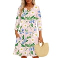 thumbnail image 1 of WTOBBY Women's Floral Print Button Down V-Neck 3/4 Sleeve Midi Dress, Casual Sundress with Pockets for Summer Vacation Essentials,Light pink XL, 1 of 6