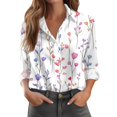thumbnail image 1 of WTOBBY Women's Floral Print Button Down Long Sleeve Shirt, Classic Collar Casual Blouse Top with Soft Texture, Perfect for Spring Fall Office and Weekend,Pink M, 1 of 6