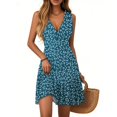 thumbnail image 1 of WTOBBY Women's Floral Print Casual Dress Sleeveless V-Neck Pleated Hem Summer Dress with Ruffle Sleeve Accents and Pockets for Practical Everyday Use ,Dark BlueS, 1 of 5