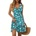 thumbnail image 1 of WTOBBY Women's Floral Print Casual Dress V-Neck Sleeveless Pleated Hem Summer Dress with Belted Waist for Date Nights and Romantic Evenings,CyanL, 1 of 4