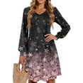 thumbnail image 1 of WTOBBY Women's Floral Print Casual V-Neck Long Sleeve Mid-Length Dress Fashion Comfortable Daily Wear with Elegant Style and Fit,Hot Pink S, 1 of 4