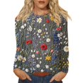 thumbnail image 1 of WTOBBY Women's Floral Print Fashion Long Sleeve T-shirt with Round Neck Top Casual Wear Comfort Fit Soft Material Lightweight Fabric Daily Outfit Essential Stylish Layering Piece,Dark Gray L, 1 of 5