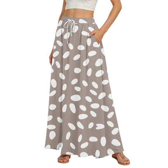 WTOBBY Women's Floral Print Flowy Flared Maxi Skirt with Ruffle Hem, A-Line Elastic Waist Elegant Tiered Layered Bohemian Long Skirt for Casual Summer and Beach Fashion,Khaki S