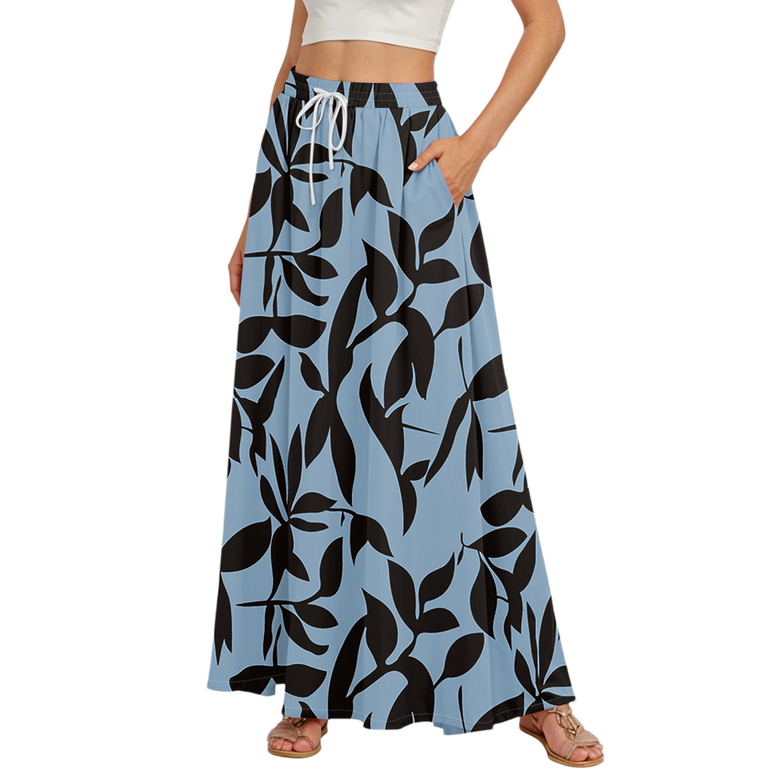 WTOBBY Women's Floral Print Flowy Flared Maxi Skirt with Ruffle Hem, A-Line  Elastic Waist Elegant Tiered Layered Bohemian Long Skirt for Casual Summer  Dresses and Boho Chic Style,Light Gray 2XL - Walmart.com