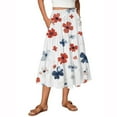 thumbnail image 1 of WTOBBY Women's Floral Print Flowy Flared Maxi Skirt with Ruffle Hem, A-Line Elastic Waist Elegant Tiered Layered Bohemian Long Skirt for Casual Summer Outfits and Beach Parties,Red M, 1 of 4