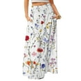 thumbnail image 1 of WTOBBY Women's Floral Print Flowy Maxi Skirt Bohemian Style Casual Summer Beach Long Skirt Elastic Waist Lightweight Tiered Pleated Skirt with Drawstring,White 2XL, 1 of 5
