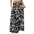 thumbnail image 1 of WTOBBY Women's Floral Print Flowy Maxi Skirt Bohemian Style Casual Summer Beach Long Skirt Elastic Waist Lightweight Tiered Pleated Skirt with Drawstring Waist,Black S, 1 of 5