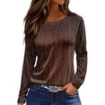 thumbnail image 1 of WTOBBY Women's Floral Print Loose Long Sleeve T-shirt with Hem Slit Round Neck Casual Top Fashion Wear Comfort Fit Lightweight Material Versatile Daily Outfit US Market Style,Brown L, 1 of 5
