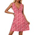 thumbnail image 1 of WTOBBY Women's Floral Print Pleated Hem Dress V-Neck Sleeveless Casual Summer Dress with Wrap Waist Design for Evening Outings and Dinner Dates,Hot PinkS, 1 of 5