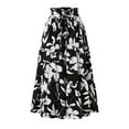 thumbnail image 1 of WTOBBY Women's Floral Print Pleated Maxi Skirt Elastic Waist Drawstring Waist Casual Summer Long Skirt Lightweight Lace Trim Boho Beach Skirt with Flowy Silhouette,Black L, 1 of 4